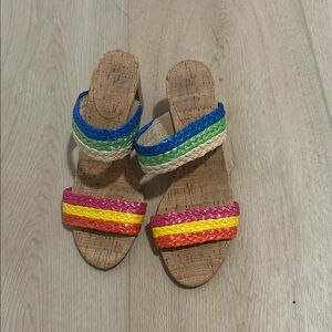 Colorful Cork Sandals with Rainbow Straps